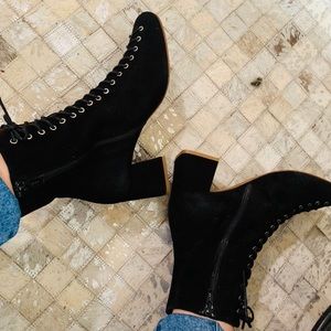 New By Far Becca black suede ankle boots size 38